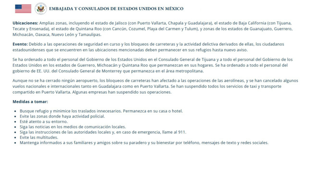 Comunicado embajada de Estados Unidos tras detención del mencho